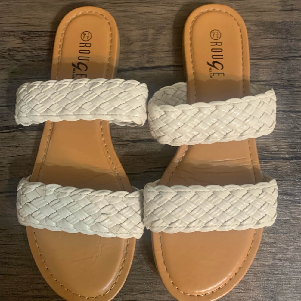 Cream double strap sandals